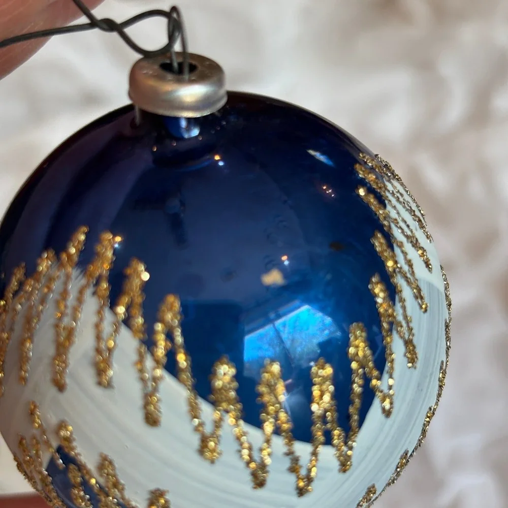 Vintage Multicolor Glass Ball Ornaments Silver Gold Glitter Zigzag Pattern 4pc